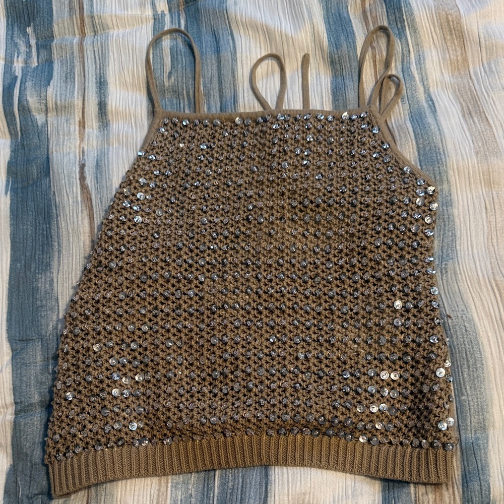 J Crew Collection tie-back pointelle tank top with sequins
